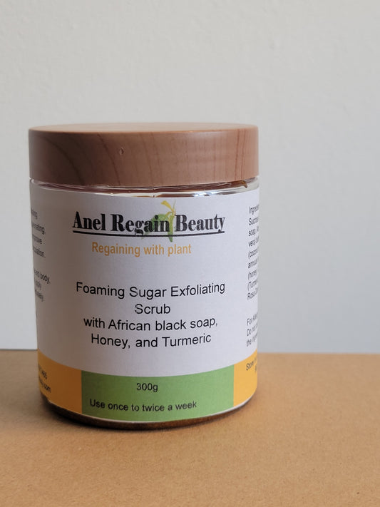 Foaming Sugar Exfoliating Scrub with African black soap, honey and turmeric
