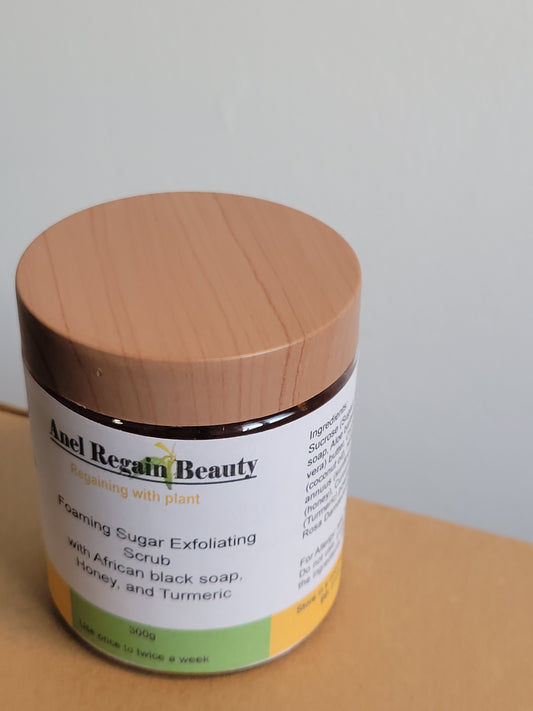 Foaming Sugar Exfoliating Scrub with African black soap, honey and turmeric